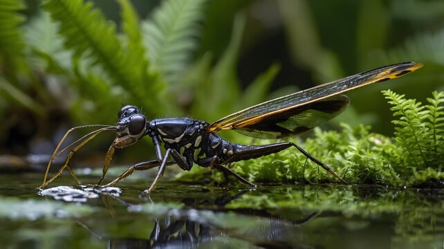 Hylonomus Moving Swiftly Through Dense Ferns in Swamp