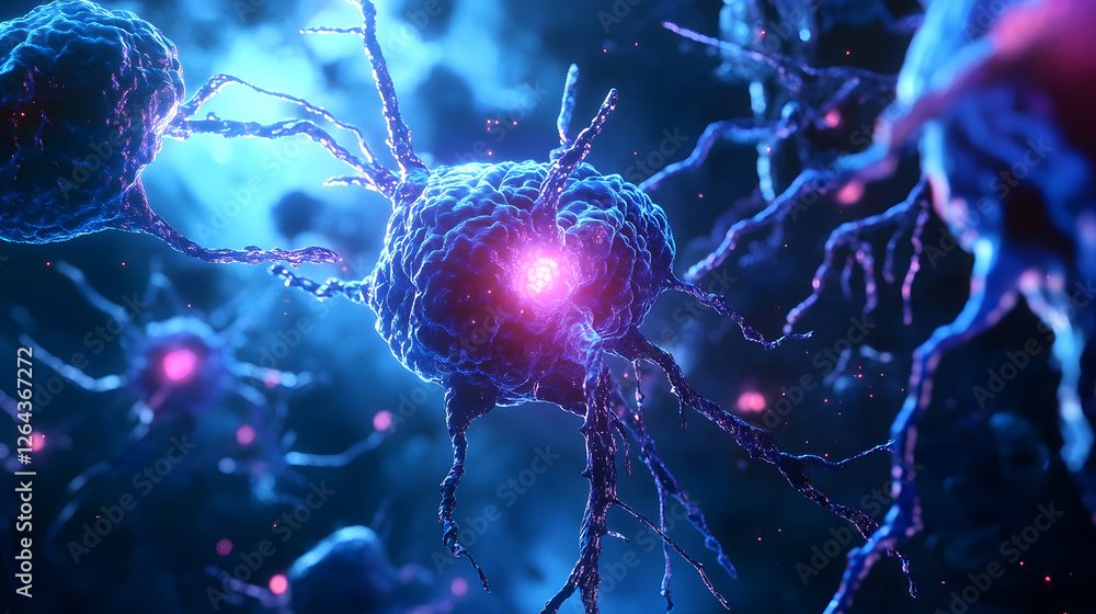 Fototapete luminous and vibrant digital depicting the intricate synaptic network of interconnected neural cells