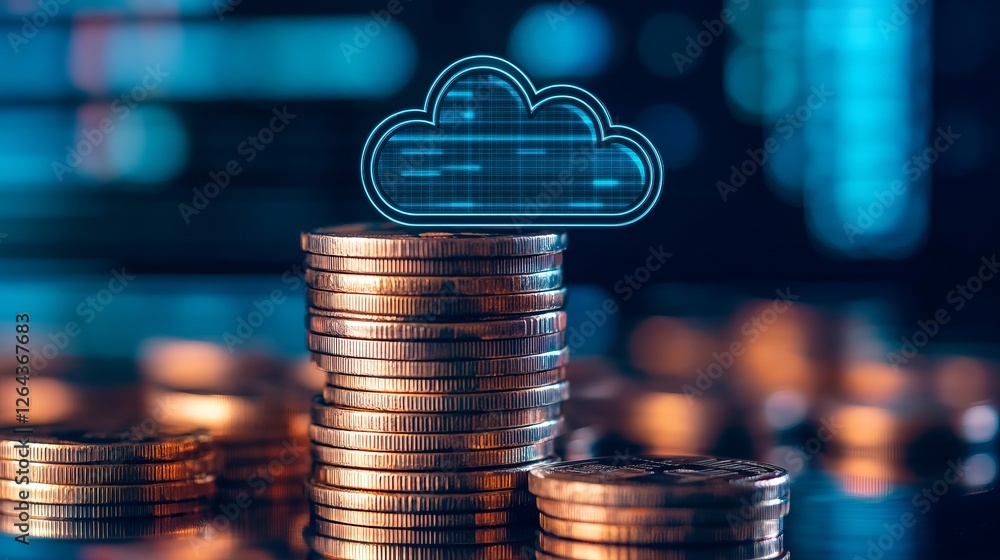 Aufkleber cloud computing and finance concept. cloud icon over stack of coins. digital money. data storage sec