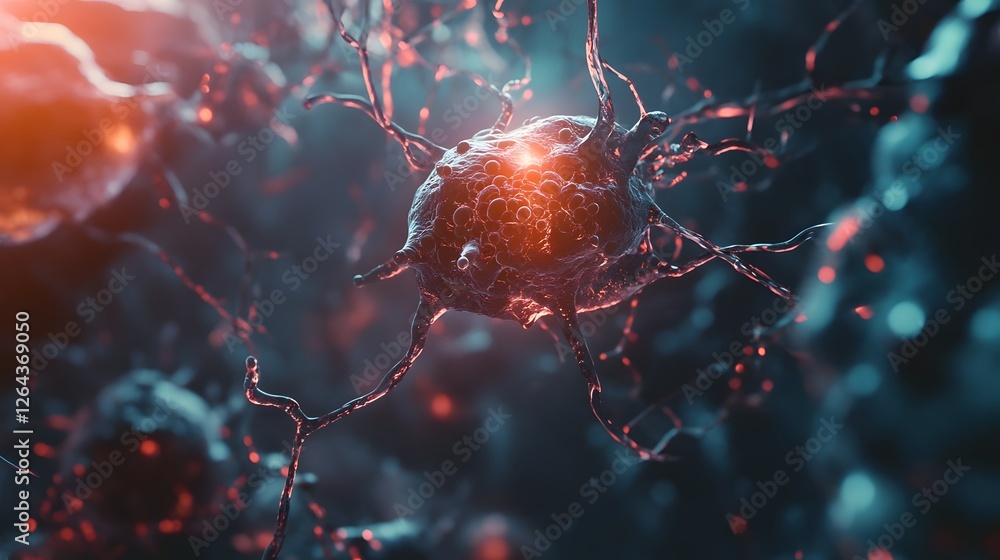 Aufkleber magnified view of a single nerve cell or neuron showcasing the intricate and glowing neural network 