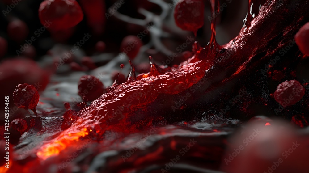 Poster mesmerizing abstract art background featuring a fiery flow of molten lava with glowing orange and re