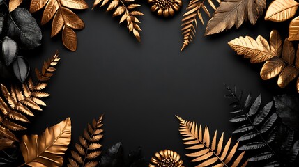 Naklejka premium Gold and Black Leaves Frame Elegant Design
