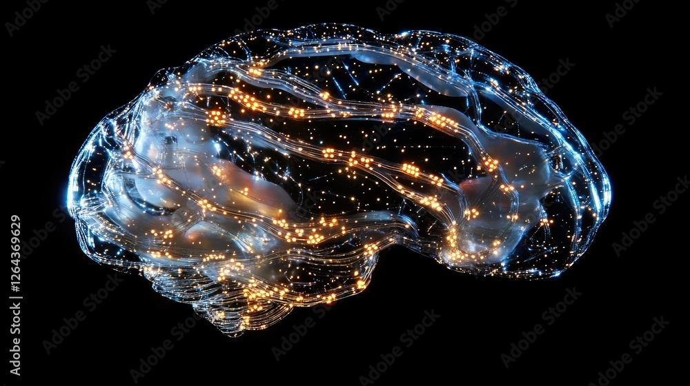 Poster a digital brain made of circuits and glowing lines, representing artificial intelligence.