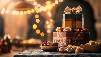 Obraz premium Luxurious Gift Presentation with Festive Sweets