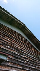 2176)An old hornet's nest under the high eaves of a house on the outskirts of the village(Photo taken at 13:29 on august 23, 2017)