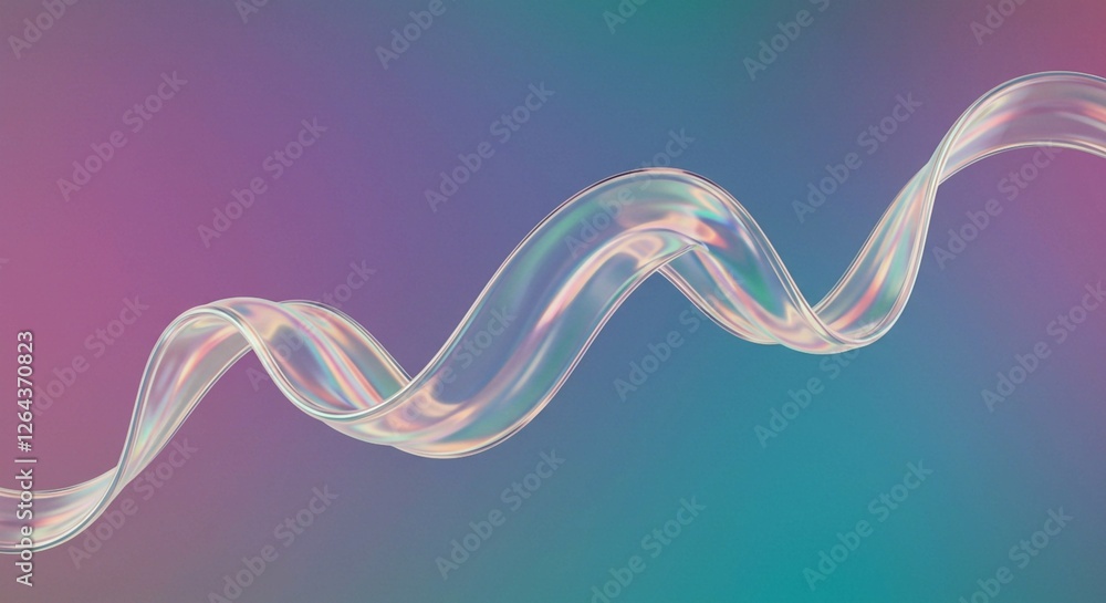 Poster this image showcases a 3d abstract spiral or twisted ribbon with an iridescent surface, set against 