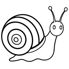Cute Silhouette Snail Line Art Black Vector Carton Illustration