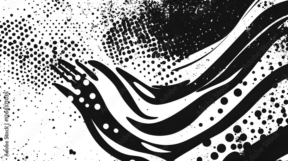 Aufkleber Mesmerizing abstract black and white swirling fluid geometric shapes and patterns with a dynamic contemporary and minimalist visual design  This digital features a striking monochrome color scheme