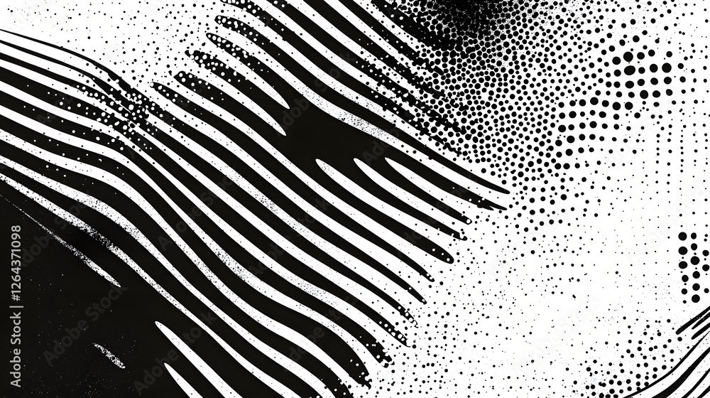 Aufkleber mesmerizing abstract black and white geometric patterns and shapes with dynamic lines waves and cont