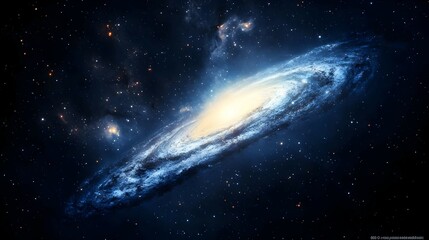 Fototapeta premium Spiral Galaxy in Deep Space: A Cosmic Tapestry of Blue and Dark