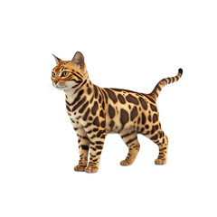 Majestic Bengal Cat, Standing Profile, Isolated on on white background