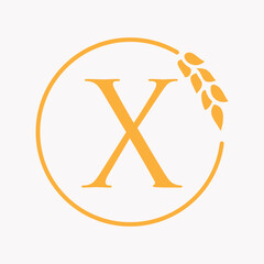 Monogram Letter X Bakery Logo Concept With Grain Wheat Symbol Vector Template