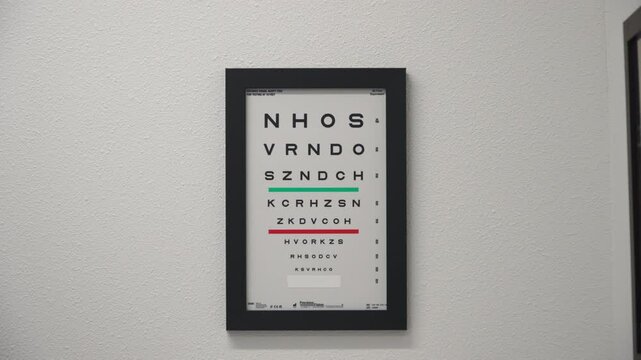 Snellen eye chart for vision testing, optometry office