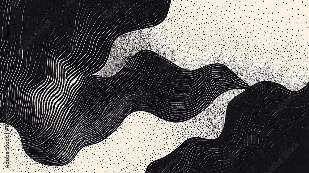 Poster Mesmerizing abstract composition featuring dynamic waves of fluid motion captivating monochromatic swirls and smooth organic lines creating a visually striking futuristic and ethereal atmosphere