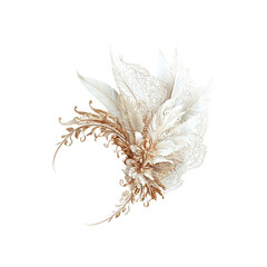 Elegant Cream and Gold Feather and Lace Hairpiece