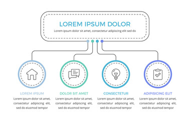 Minimalistic flow chart infographic template with 4 elements, vector eps10 illustration