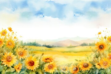 Fototapeta premium Sunflower field landscape painting outdoors.
