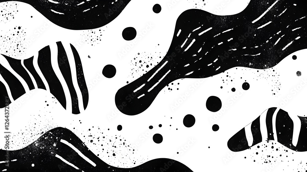Aufkleber Mesmerizing abstract design with striking black and white geometric shapes flowing lines and captivating patterns creating a visually compelling and conceptual composition