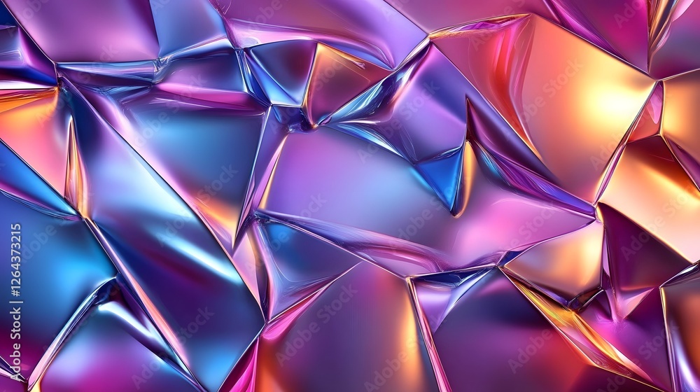Poster Mesmerizing abstract digital art background featuring a vibrant kaleidoscopic pattern of colorful prismatic geometric shapes and faceted polygons