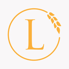 Monogram Letter L Bakery Logo Concept With Grain Wheat Symbol Vector Template