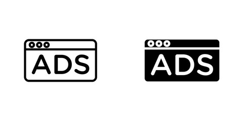 Ad icons. stroke line and black solid icons