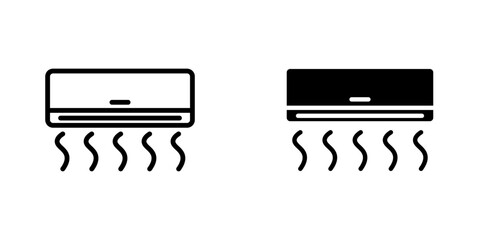 Air Conditioner icons. stroke line and black solid icons