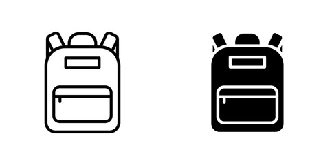 Backpack icons. stroke line and black solid icons