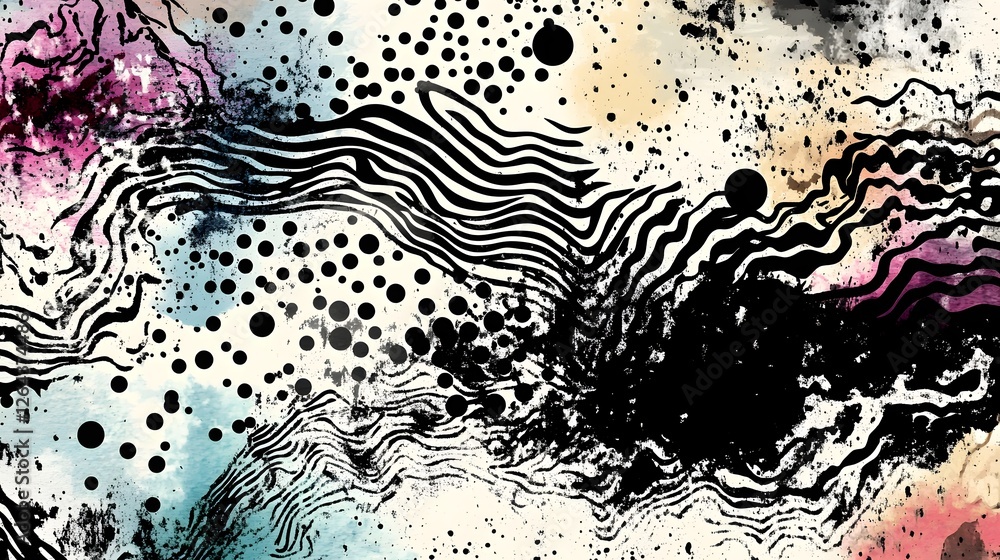 Aufkleber Mesmerizing Abstract Fluid Art Splash with Dynamic Color Patterns   A visually striking and captivating abstract background featuring colorful fluid paint splashes dynamic motion