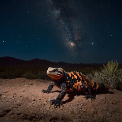 Gila Monster in Moonlight with Orange and Black Skin