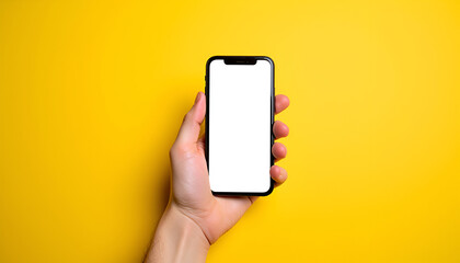 Hand holds smartphone with blank screen - technology