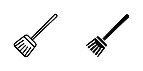 Broom icons. stroke line and black solid icons