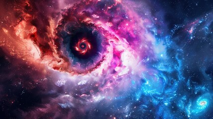 Abstract black hole with a galaxy in the background Abstract space with a black hole and starlight