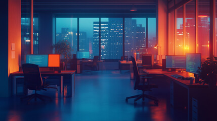 Interior of a office in a building in evening