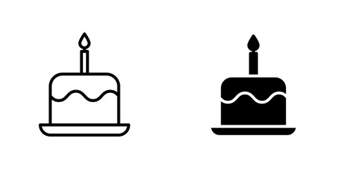 Cake birthday icons. stroke line and black solid icons