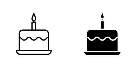 Cake birthday icons. stroke line and black solid icons