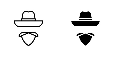 Cowboy icons. stroke line and black solid icons