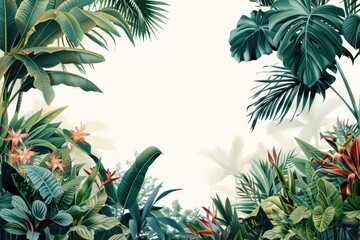 Tropical jungle borders background nature leaves.