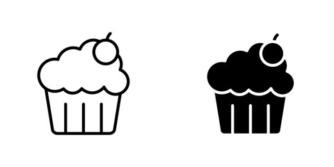 Cupcake icons. stroke line and black solid icons