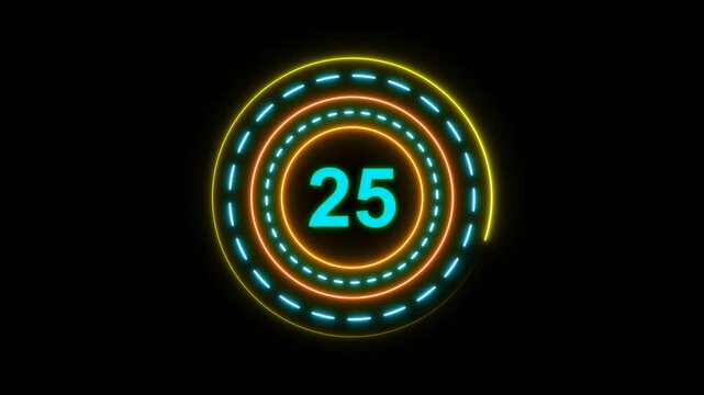 Circle countdown timer One minute animation from 30 to 1 seconds. One minute countdown timer motion graphics. Half minute count down timer with colorful circle 4k video footage.