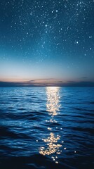 Reflections of stars shimmering on calm ocean waters, star reflections on tranquil ocean. Vertical