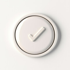 white circular button with checkmark symbol, 3D Botton call to action Icon isolated design on white background
