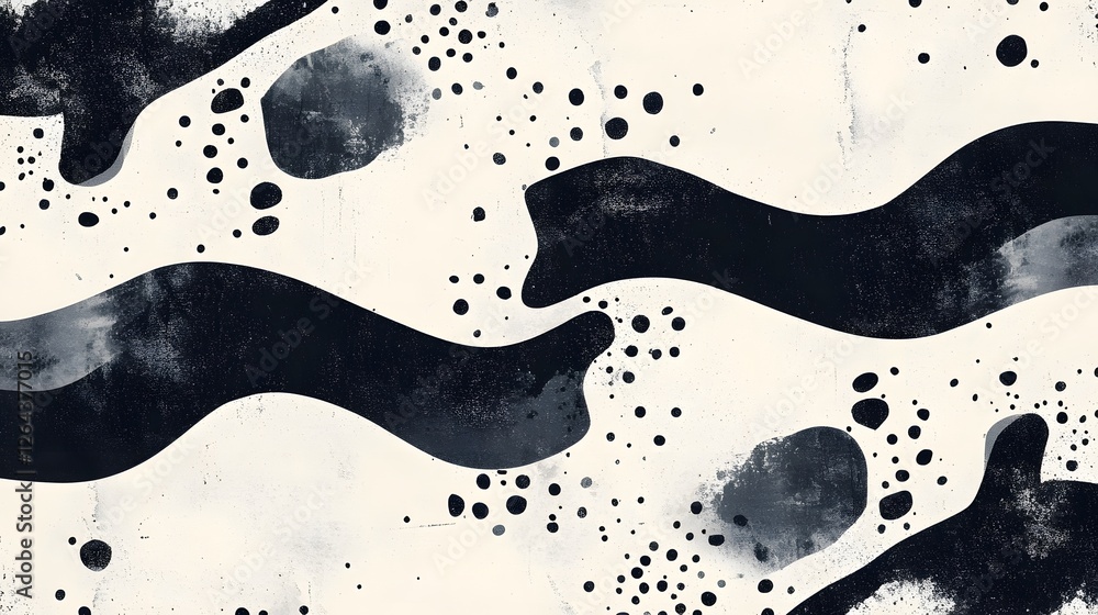 Leinwandbilder Mesmerizing Abstract Monochrome Fluidity with Splashes and Dynamic Movement   A captivating abstract composition featuring fluid organic shapes and bold contrasts in a muted