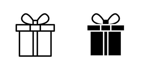 Gift icons. stroke line and black solid icons