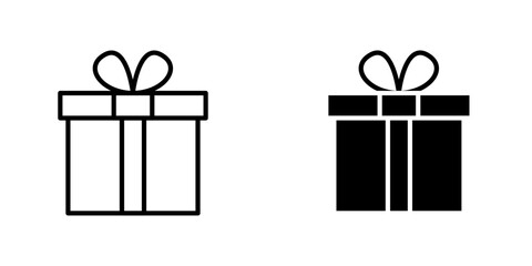 Gift icons. stroke line and black solid icons