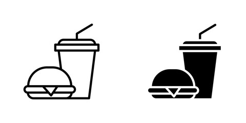 Hamburger soda icons. stroke line and black solid icons