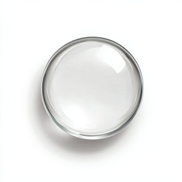 Transparent glass sphere with soft shadow on white background, 3D Botton call to action Icon isolated design on white background