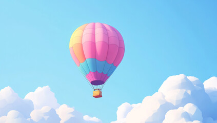 Fototapeta premium A colorful hot air balloon floating above the clouds, a vector illustration in flat style