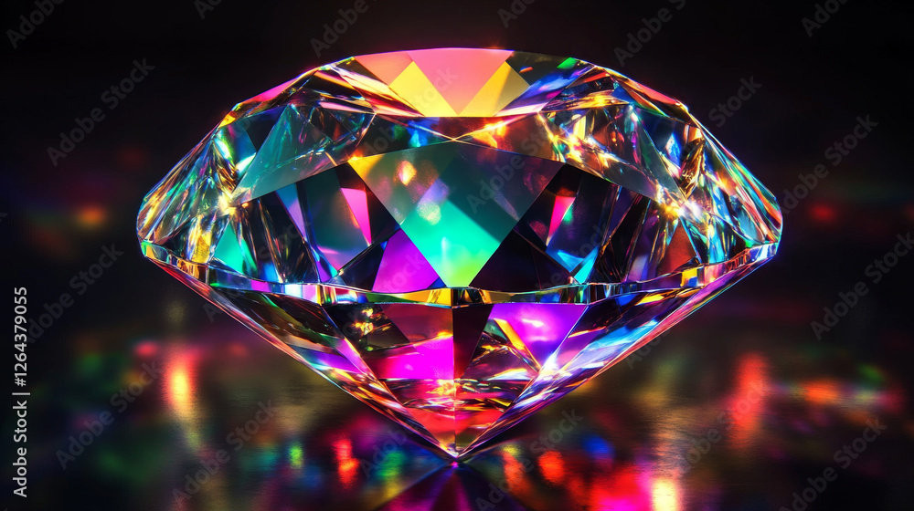 Poster crystal rainbow light flare overlay vector effect. diamond prism sparkle with optical iridescent ref