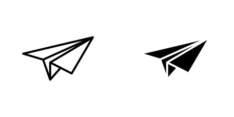 Paper plane icons. stroke line and black solid icons