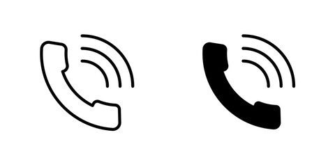 Phone call icons. stroke line and black solid icons